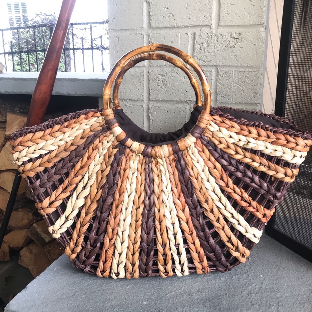 Boho Straw Rattan Tote - Picture 2 of 9